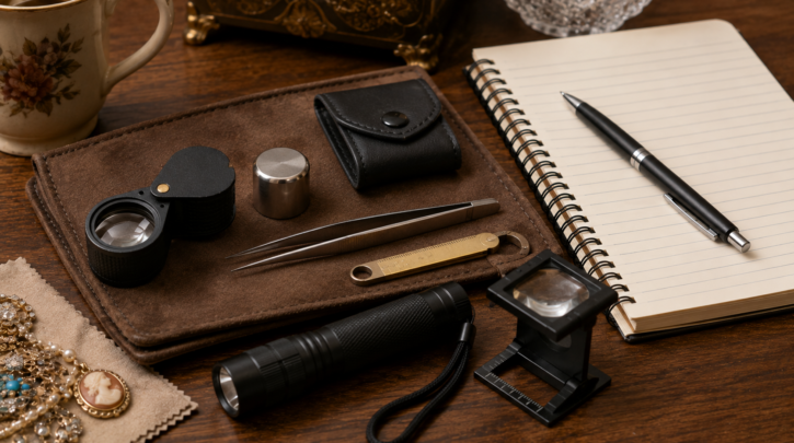 Illustration of a beginner jewelry collector's essential identification toolkit