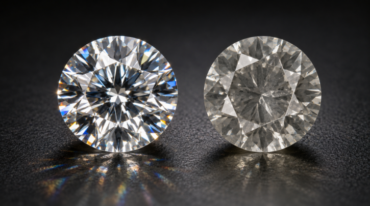 Illustration comparing diamonds of the same carat weight but different cut quality