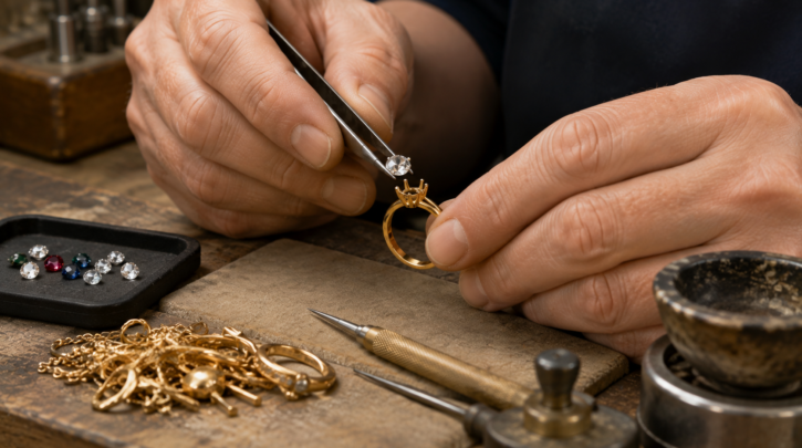 Illustration of carefully removing a gemstone before considering a gold piece for melting