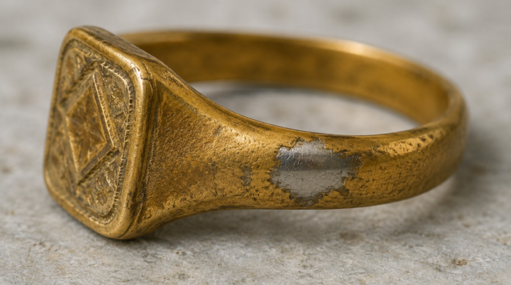 Illustration of gold plating worn through to reveal base metal underneath
