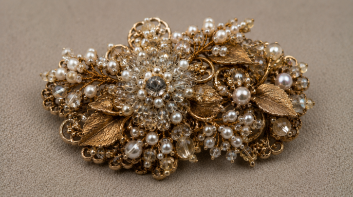 Illustration of Miriam Haskell's intricate hand-wired seed pearl and filigree construction