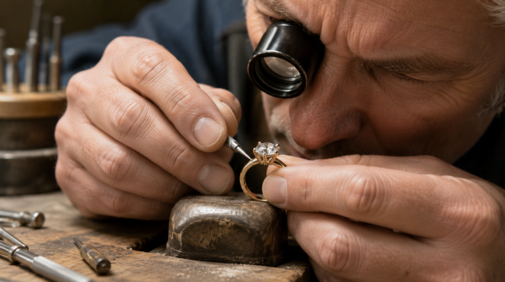 Illustration of inspecting a bent prong for gemstone security