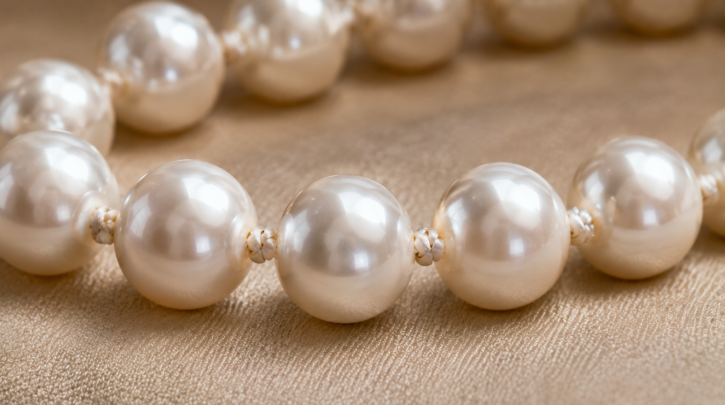 Illustration of a pearl necklace's individually knotted silk stringing