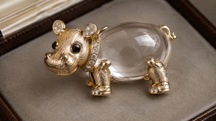 Illustration of a rare Trifari Jelly Belly figural brooch